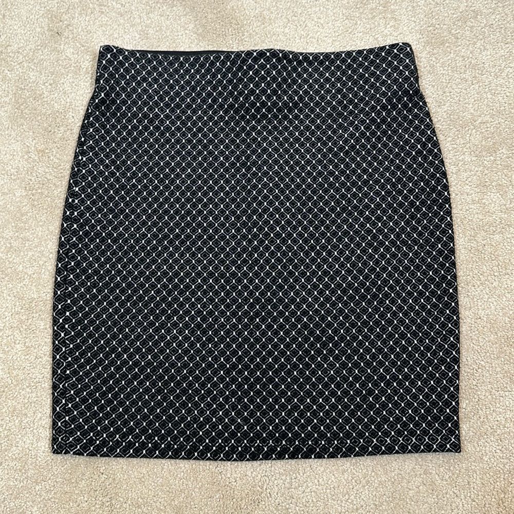 Ann Taylor Loft Black White Career Above the Knee Stretch Skirt Women XS
